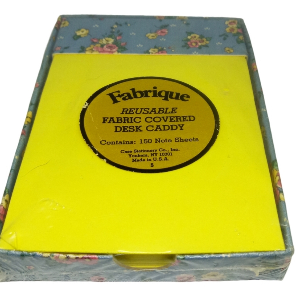Fabrique vintage reusable fabric covered desk caddy new with 150 notecards